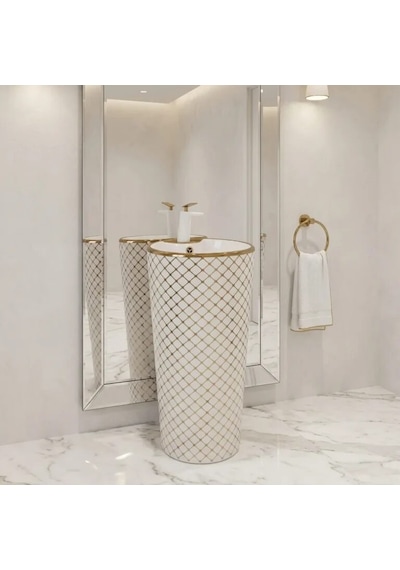 Geometrik Beyaz Altın Monoblok Lavabo Renkli