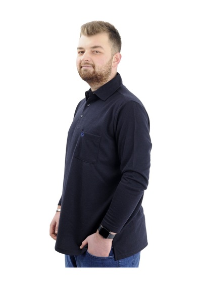 Mode Xl Büyük Beden Erkek Sweatshirt Polo Yaka Uzun Kol Waffle 23449 Lacivert Lacivert