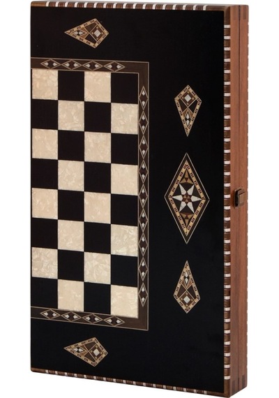 King Tavla Geniş Siyah Masif Ahşap Çerçeve 52 X 30 X 8 Cm 30 Parça Oyun Seti