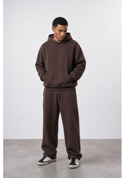 Erkek Respire Basic Oversize Hoodie Kahve
