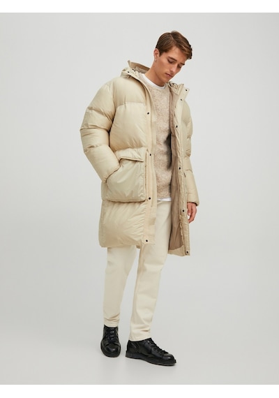 Jack & Jones Jack&jones Oversize Kapüşonlu Uzun Erkek Kışlık Mont - Minimalist Bej