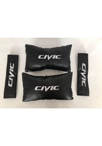 Honda Civic Nakışlı Deri 1 Çift Boyun Yastık Ve 1 Çift Kemer Pedi