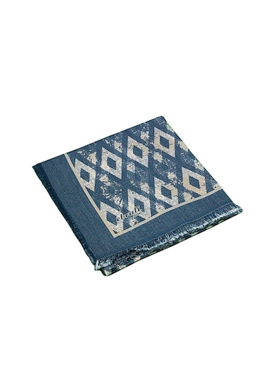 Mim Eşarp Ebruli Kışlık Desenli Eşarp 95x95 Cm İndigo - Krem