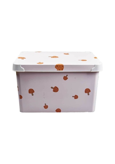 Style Box Mantar Desenli 20 L Dekoratif Oyuncak Ve Saklama Kutusu Bej Çok Renkli