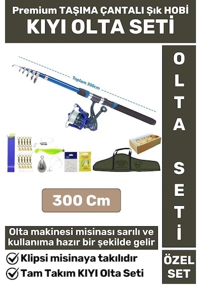Profesyonel Kullanıma Hazır Taşıma Çantası Hediyeli Balıkçı Tam Takım Hobi Kıyı Olta Seti 300 Cm