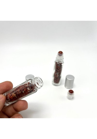 Yıldız Doğal Taş Sertifikalı Kırmızı Jasper Doğal Taş Esans Şişesi + Roller Masaj Aleti 10 ML