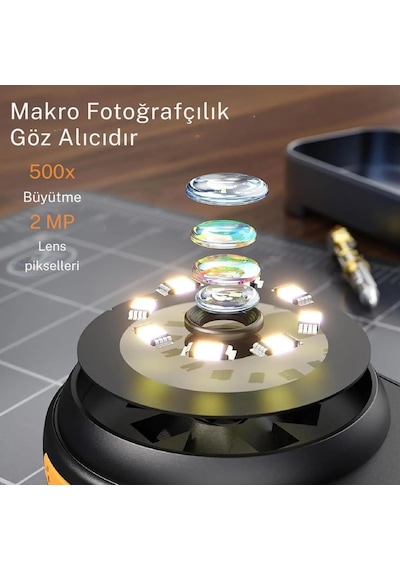 Taşınabilir 500x Makro Dijital Mikroskop 2" Renkli Ekranlı Işıklı