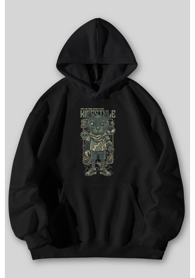 Harmandar Kid Style Cat Baskılı Unisex Siyah Gri Kanguru Cepli Kapüşonlu Sweatshirt Hoodie SiYAH Harmandar Kid Style Cat Baskılı Unisex Siyah Gri Kanguru Cepli Kapüşonlu Sweatshirt Hoodie SiYAH
