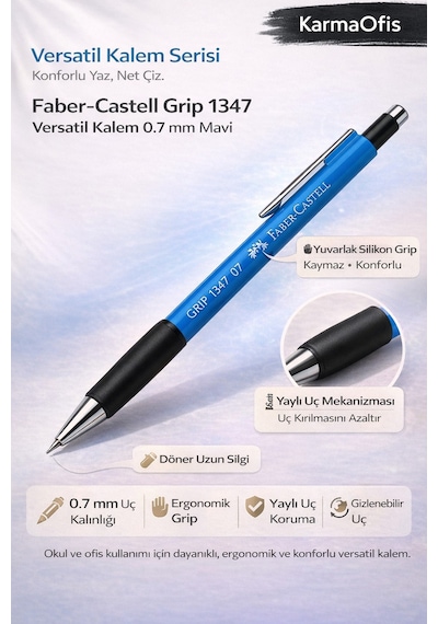 Faber-castell 1347 Versatil Kalem 0.7 Mm Mavi Ergonomik Mekanik Kalem Okul Ofis Mavi