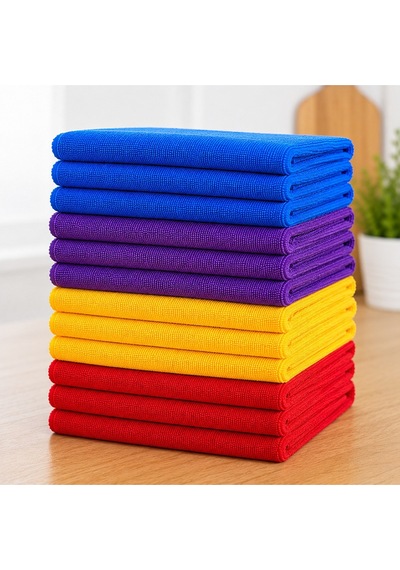 Muggio 32x32 Mikrofiber Temizlik Bezi 12'li Set 4 Renk, Yüksek Emicilik, Leke Tutmaz, Koku Yapmaz Çok Renkli