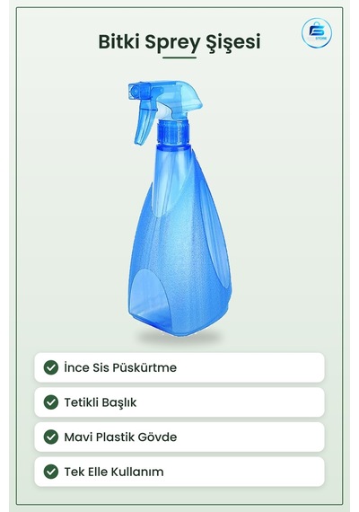 Bitki Sulama Kabı Sprey Şişesi Mavi Plastik Püskürtmeli Bahçe Çiç