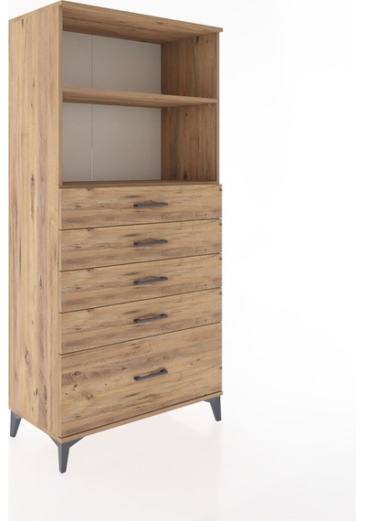 Hyperion Dolap Tek Raflı 5 Çekmeceli 2 Kapaklı 88x44x182 Antrasit-çam Atlas Çam