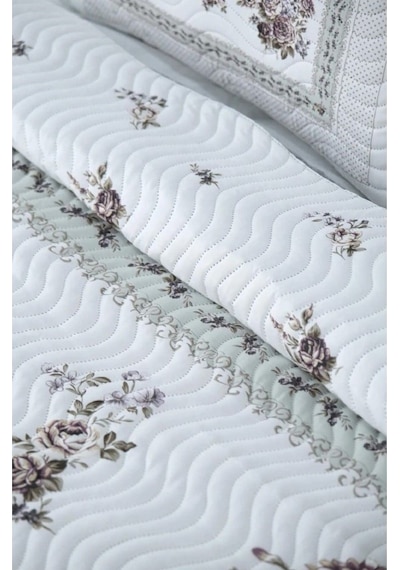 Çift Kişilik Microfiber Kapitone Yatak Örtüsü Glori A Kahve Flower Lila