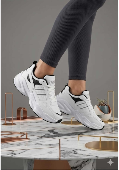 Mcdark Kadın Beyaz Siyah Sararmaz Taban Sneaker Ayakkabı