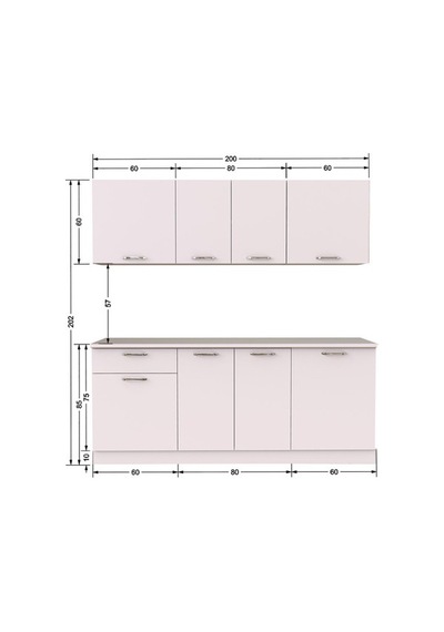 Tdesigno Sedef Hazır Mutfak Dolabı 200 Cm - Beyaz Tezgah Dahil Beyaz