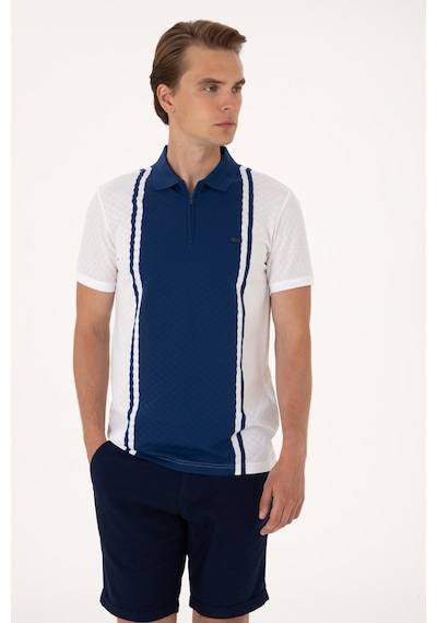 U.S. Polo Assn. Erkek Regular Fit Beyaz Polo Yaka Fermuarlı Tişört 50300814-VR013