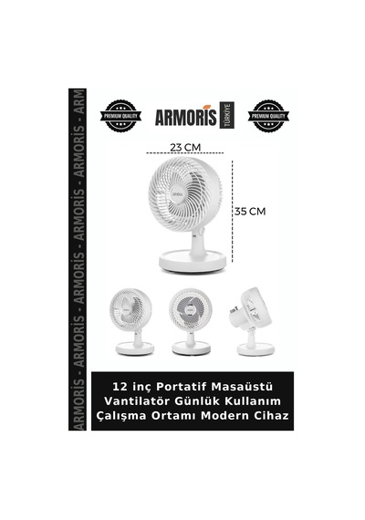 12 İnç Portatif Masaüstü Vantilatör Günlük Kullanım Çalışma Ortamı Modern Cihaz