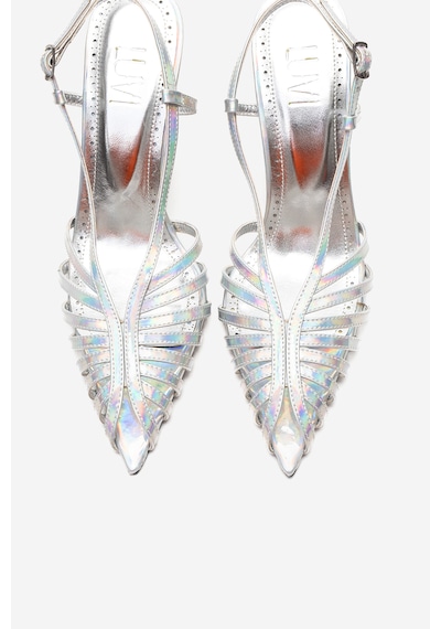 Luvishoes Leaf Gümüş Hologram Kadın Topuklu Ayakkabı Gümüş