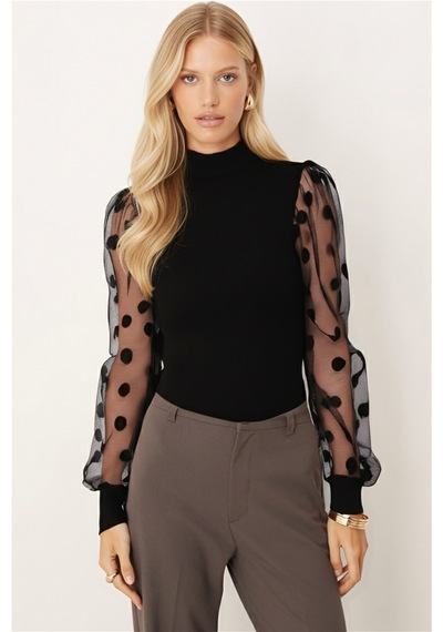 Armonika Kadın Siyah Balıkçı Yaka Kolları Tüllü Yumuşak Dokulu Bluz Arm-26k001030 Armonika Kadın Siyah Balıkçı Yaka Kolları Tüllü Yumuşak Dokulu Bluz Arm-26k001030