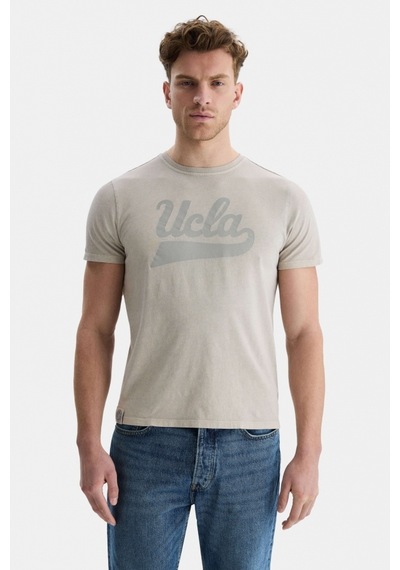 Ucla Margan Gri Bisiklet Yaka Baskılı Erkek Tshirt Gri