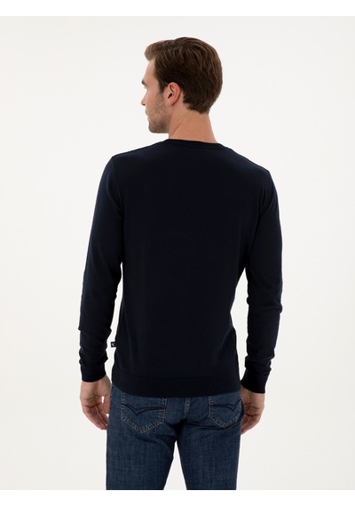 Cacharel Lacivert Slim Fit Pamuk Karışımlı Bisiklet Yaka Triko Kazak