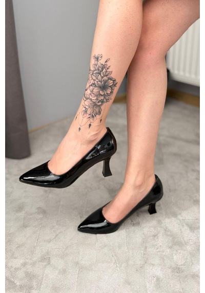 Preshley Kadın Sity Siyah Rugan 6 Cm İnce Topuklu Stiletto Siyah