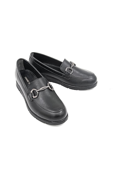 De Scario 449 Deri Toka Detaylı Kadın Loafer Ayakkabı - Siyah Siyah
