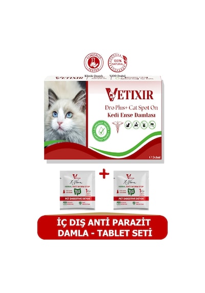Kedi Bitkisel İç Dış Bit Pire Uzaklaştırıcı Ense Bitkisel Damla Seti - 5 Damla 2 Tablet