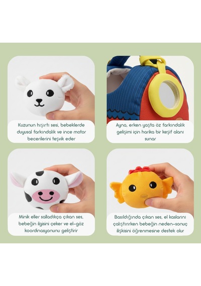 Momely My First  Farm Set Bebek Peluş Çiftlik Evi Ve Hayvan Oyuncakları, Yıkanabilir Duyusal Set +6ay