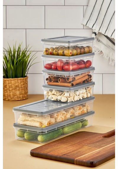 Multi Box 6 Lı Set Saklama Kabı Seti 2 Farklı Boy- Dondurucu & Mikrodalga Uyumlu Gri