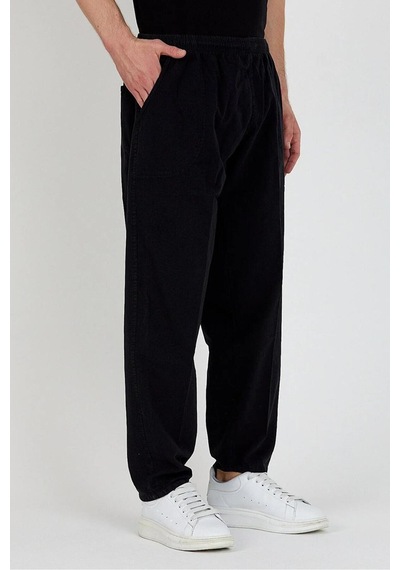 Baw Company Unisex Ince Yazlık Beli Lastikli Kordonlu Keten %100 Pamuklu Kumaş Pantolon Pijama Siyah
