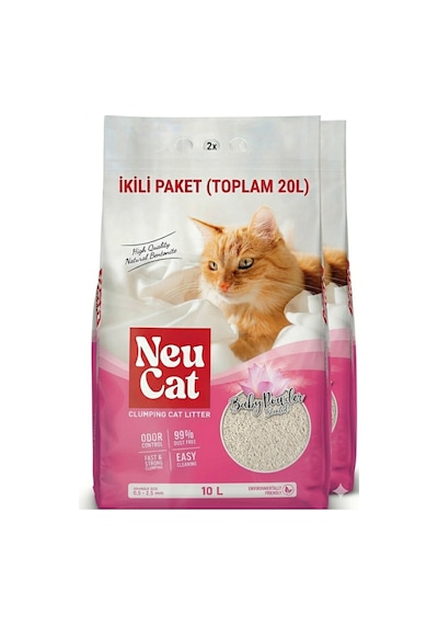 Bebek Pudralı Kedi Kumu 10 Lt 2 Adet