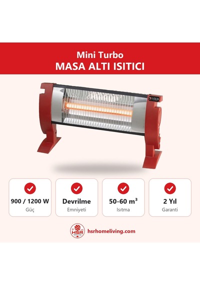 Hsr Home Living Mini Turbo Masa Altı Elektrikli Isıtıcı Devrilme Emniyetli 1 Çubuklu 900 W