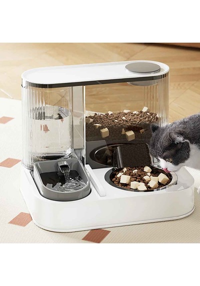 Monozone 2'si1 Arada Otomatik Kedi Su Sebili Çelik Hazneli Mama Kabı Kedi Köpek Mama Su Saklama Kabı