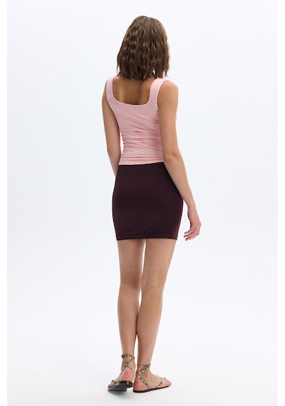 SubTone Çiçek Desenli Mini Etek Burgundy Bordo