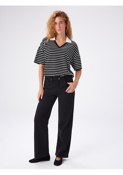 Faik Sönmez Wide Leg Fit Likralı Jean Pantolon W27jpn011 Uw27jpn01110 Siyah