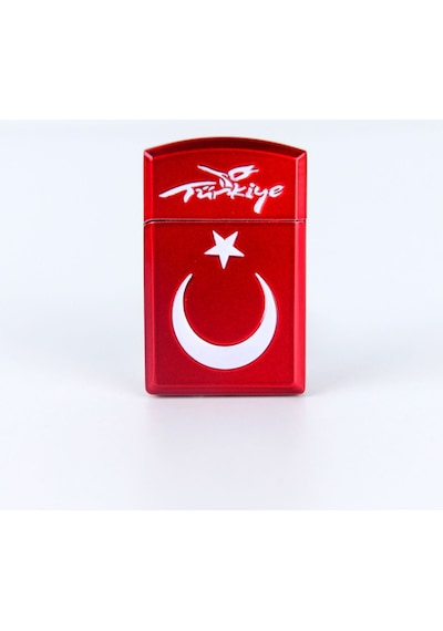 Mercitech Türkiye Logolu Ay Yıldızlı Kapaklı Full Metal Gazlı Çakmak Metal