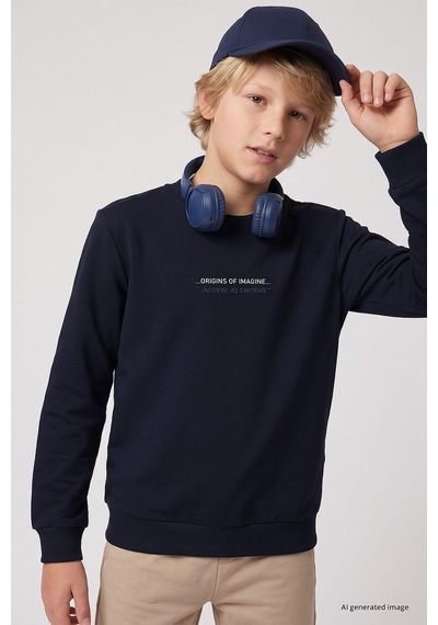 Lacivert Standart Fit Baskılı O Yaka Erkek Çocuk Sweatshirt - 11322