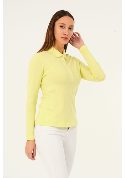 Msw Kadın Uzun Kollu Regular Fit Polo Yaka T-shirt Sarı