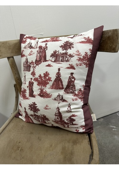 Toile De Jouy Paris Kırlent Kılıfı 43x43 Cm %100 Pamuk Dijital Baskılı Klasik Fransız Tarzı Dekoratif Yastık Kılıfı - Zt740 Kırmızı