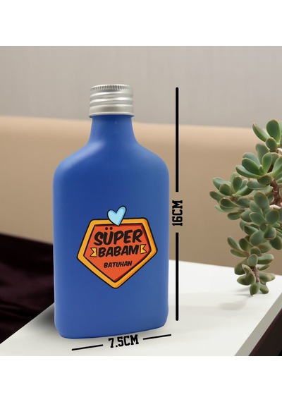 Bk Gift Kişiye Özel İsimli Baba Temalı Mavi Tasarım Cam Şişe Kolonya 200 ML 2