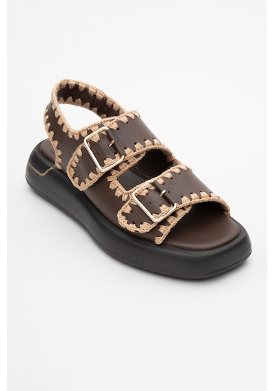 Luvishoes Douro Kahve Cilt Hakiki Deri İp Örme Detaylı Kadın Sandalet Kahverengi