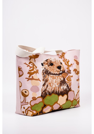 Fabric Craft Bag Omuz Çanta Desenli Keten Pembe - Yeşil
