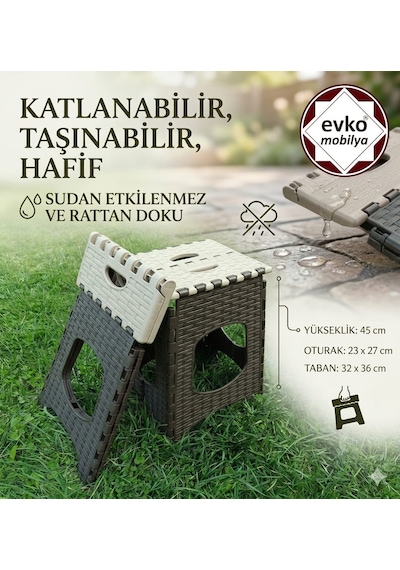 Plastik Katlanır Tabure, Kamp-bahçe Taburesi, Taşınabilir Tabure, Büyük Boy Katlanır Tabure Kahverengi