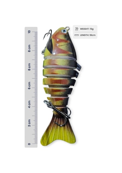 7 Parçalı Eklemli Swimbait 10 Cm 15 Gr Yüzüşlü 3d Gözlü Sarı Turuncu At Çek Avcı Balık Yemi