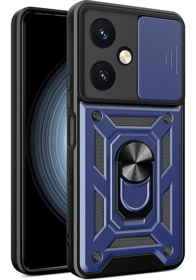 Newface Vivo Y27 Kılıf Pars Lens Yüzüklü Silikon - Lacivert