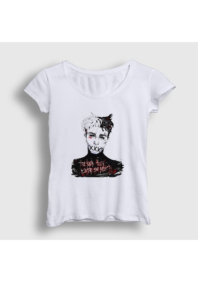 Presmono Kadın Hate Xxxtentacion T-shirt Beyaz