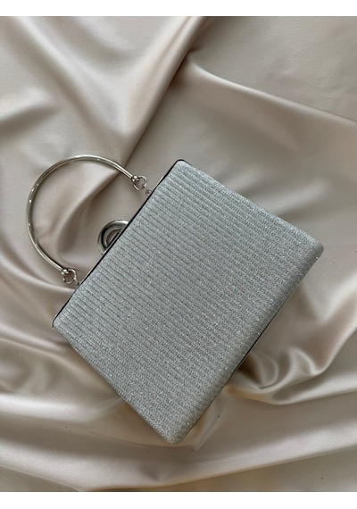 Öznora Kadın Gümüş Simli Abiye, Clutch Gece Çantası Std