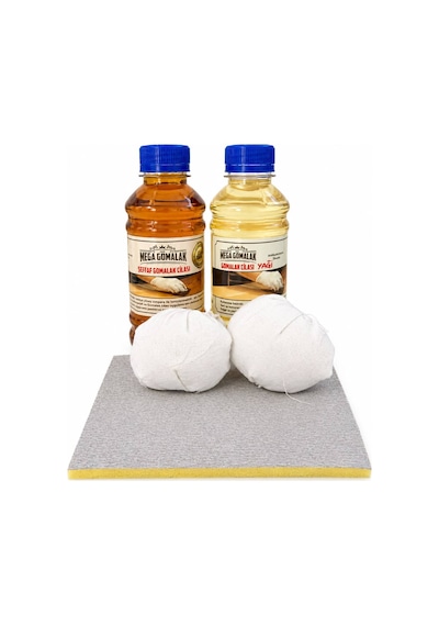 Doğal Ahşap Cila Seti Şeffaf Gomalak 250ml + Cila Yağı 250ml + 2 Adet Sürme Topu + Zımpara