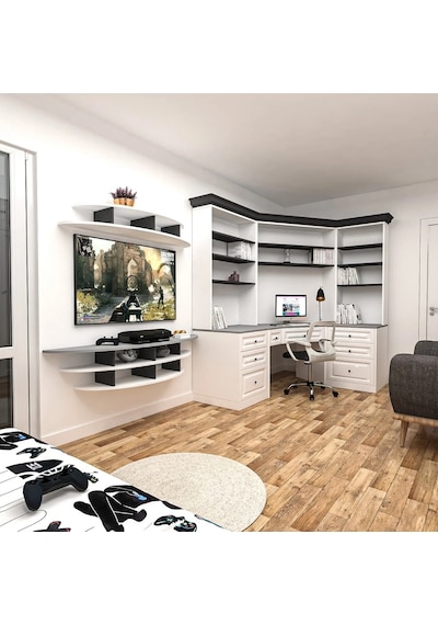 Geniş Çalışma Masası Ve Ünite Mdf Sis Gri Geniş Çalışma Masası Ve Ünite Mdf Sis Gri